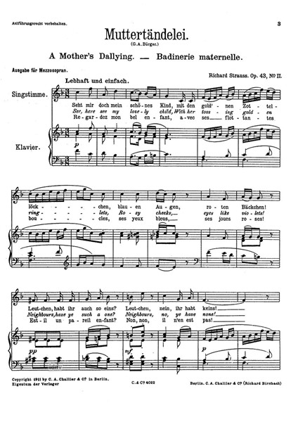 Muttertändelei (Mezzosopran) für Mezzosopran und Klavier Muttertändelei (Mezzosopran) für Mezzosopran und Klavier