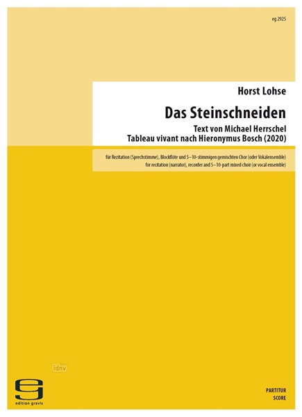 Das Steinschneiden für Rezitation (Sprechstimme), Blockflöte und 5-10-st. gem. Chor oder Vokalensemble (2020)