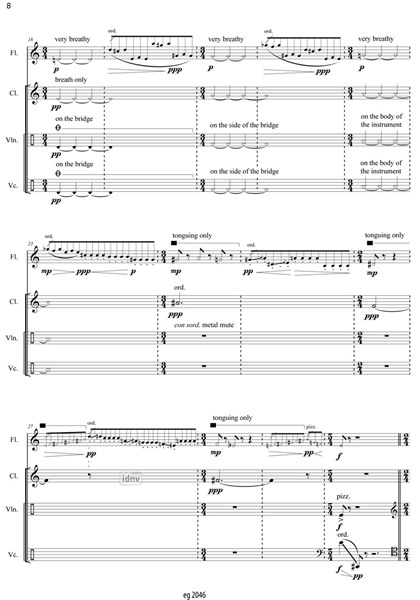Mumbling Flute, Reinforced für Flöte solo mit Klarinette, Violine und Violoncello (2013) Mumbling Flute, Reinforced für Flöte solo mit Klarinette, Violine und Violoncello (2013)