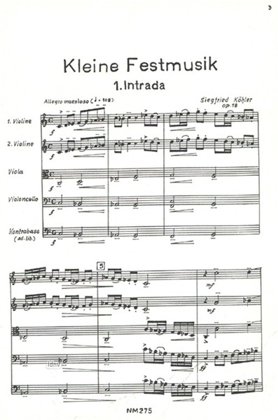 Kleine Festmusik für Streichorchester (Kontrabass ad libitum) oder Streichquartett op. 18 Kleine Festmusik für Streichorchester (Kontrabass ad libitum) oder Streichquartett op. 18