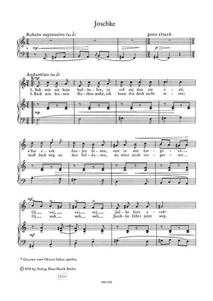 Jiddische Volkslieder Für Singstimme und Klavier oder Gitarre Jiddische Volkslieder Für Singstimme und Klavier oder Gitarre