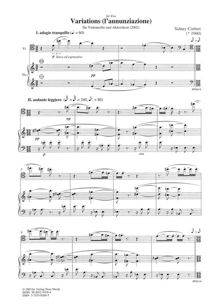 Variations (l'annunziazione) für Violoncello und Akkordeon