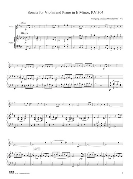 Sonate für Violine und Klavier E-Moll, KV 304 Sonate für Violine und Klavier E-Moll, KV 304