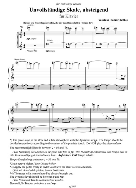 Unvollständige Skale, absteigend für Klavier (2013) Unvollständige Skale, absteigend für Klavier (2013)