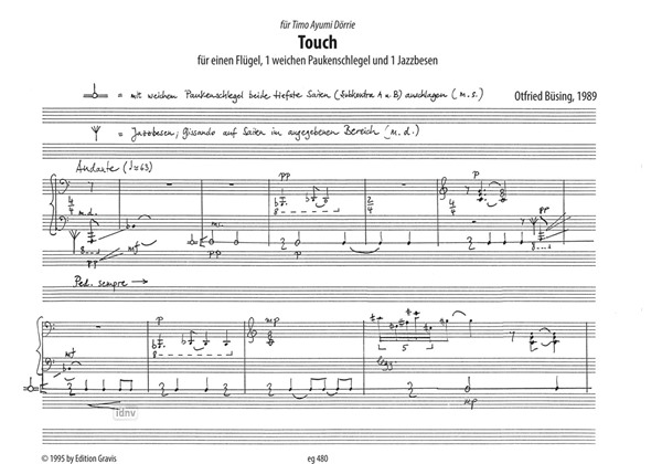 Touch für 1 Flügel, 1 weichen Paukenschlägel und 1 Jazzbesen (1989) Touch für 1 Flügel, 1 weichen Paukenschlägel und 1 Jazzbesen (1989)