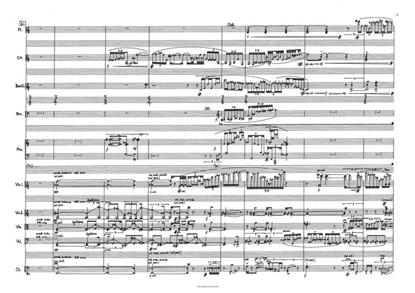 2001-E-2 für Flöte/Bassflöte, Englischhorn, Klarinette, Klavier, Percussion, 2 Violinen, Viola, Violoncello, Kontrabass (2001)