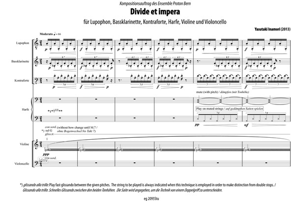 Divide et Impera für Lupophon, Bassklarinette, Kontraforte, Harfe, Violine, Violoncello (2013) Divide et Impera für Lupophon, Bassklarinette, Kontraforte, Harfe, Violine, Violoncello (2013)