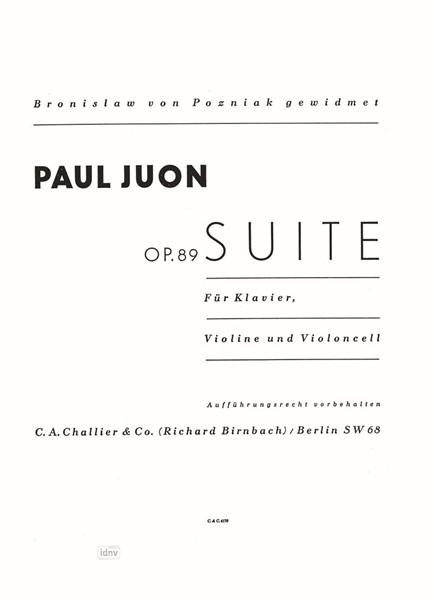 Suite Op. 89 für Violine, Violoncello und Klavier