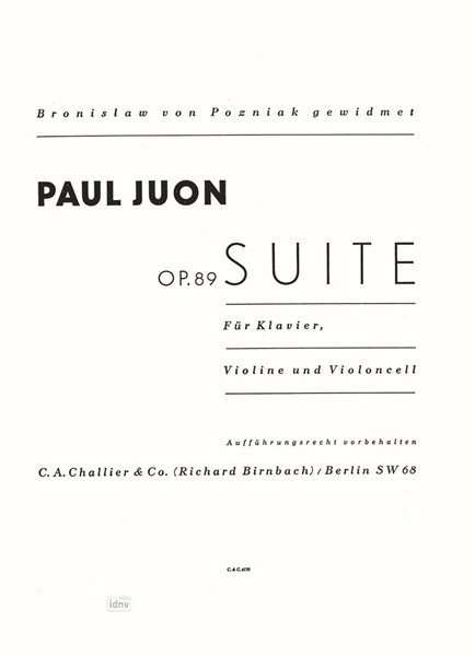 Suite Op. 89 für Violine, Violoncello und Klavier Suite Op. 89 für Violine, Violoncello und Klavier