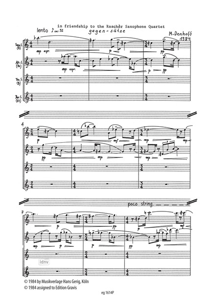gegen-sätze für Saxophonquartett op. 39 (1984) gegen-sätze für Saxophonquartett op. 39 (1984)
