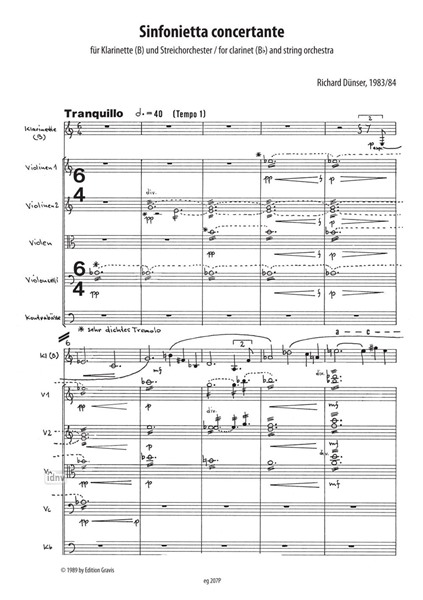 SINFONIETTA CONCERTANTE für Klarinette(B) und Streichorchester (1983/84) SINFONIETTA CONCERTANTE für Klarinette(B) und Streichorchester (1983/84)