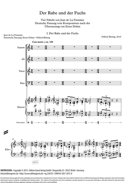 Der Rabe und der Fuchs für gemischten Chor und neun Instrumente (2015) Der Rabe und der Fuchs für gemischten Chor und neun Instrumente (2015)
