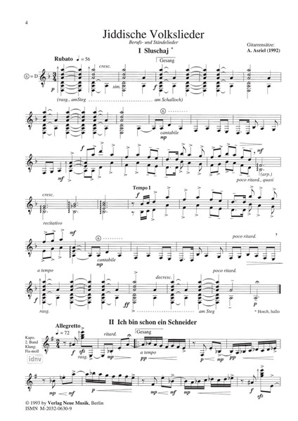 Jiddische Volkslieder für Singstimme und Klavier oder Gitarre Jiddische Volkslieder für Singstimme und Klavier oder Gitarre