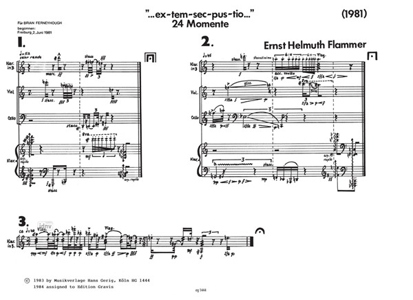 >ex-tem-sec-pus-tio ...< für Klarinette, Violine, Violoncello und Klavier (1981)