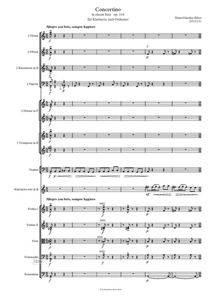 Concertino, op. 104 für Klarinette und Orchester (2012/13) Concertino, op. 104 für Klarinette und Orchester (2012/13)