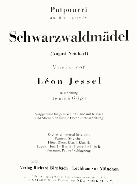 Schwarzwaldmädel-Potpourri für gemischten Chor und Klavier