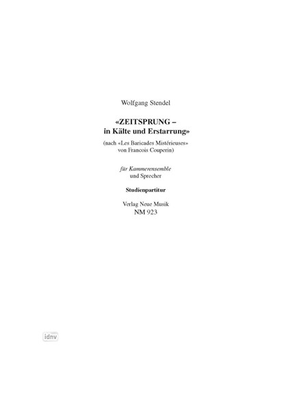 "Zeitsprung - in Kälte und Erstarrung" für Kammerensemble und Sprecher