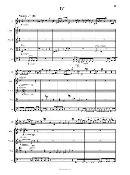 Clarinetten-Liederkreis für Klarinette und Streichquartett (2016)