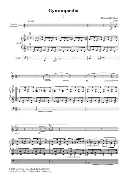 Gymnopaedia für Trompete in B (oder Flügelhorn in Eb oder Altsaxophon in Eb) und Orgel