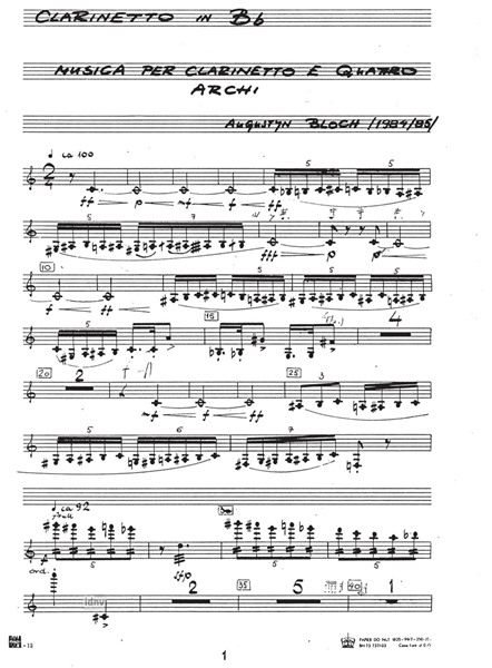 Musica für Klarinette und Streichquartett (1984-1985)
