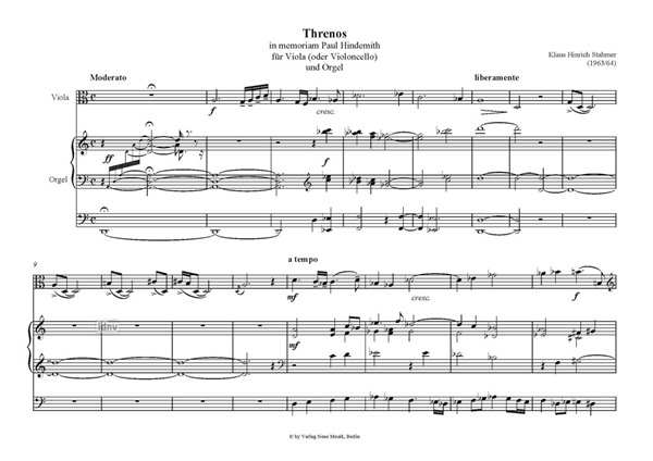 Threnos für Viola oder Violoncello und Orgel (1963/64)