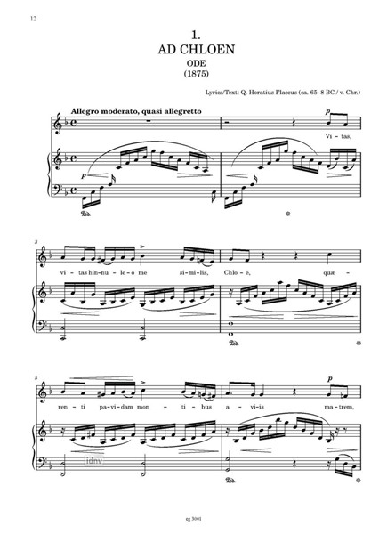 Musical Settings of the Ancient Lyrics für Gesang und Klavier (1875-1880)