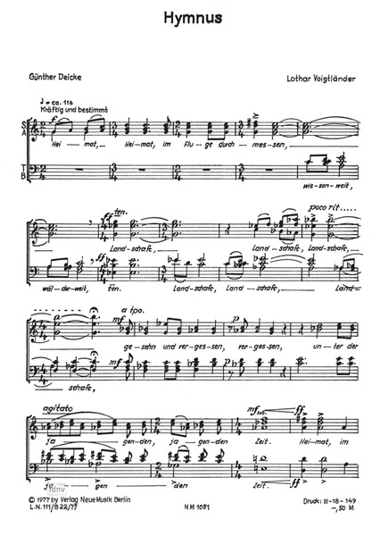 Hymnus für gemischten Chor a cappella Hymnus für gemischten Chor a cappella