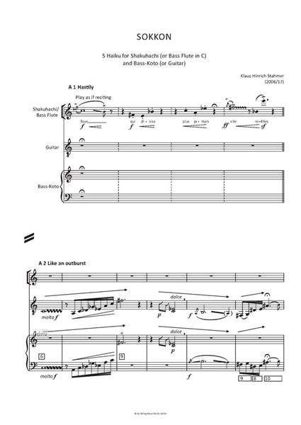 Sokkon für Shakuhachi (oder Bassflöte) und Bass-Koto (oder Gitarre) (2006/2017) Sokkon für Shakuhachi (oder Bassflöte) und Bass-Koto (oder Gitarre) (2006/2017)