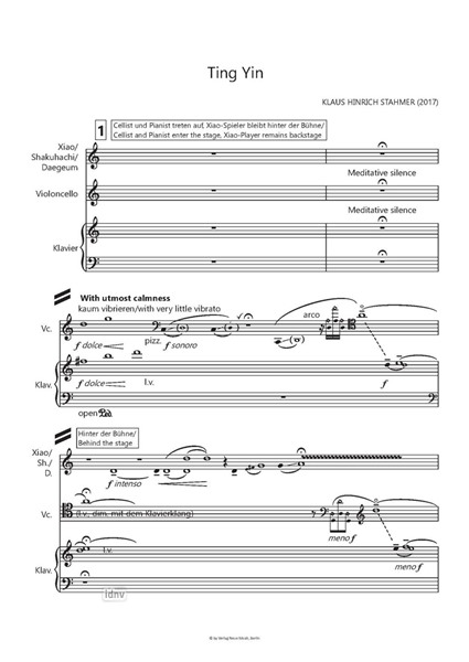 Ting Yin für Xiao (oder Shakuhachi bzw. Daegeum), Violoncello und Klavier (2017)
