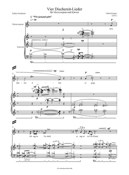 Vier Dischereit-Lieder für Oboe, Saxophon, Horn und Viola mit Lichtzwang (2011) Vier Dischereit-Lieder für Oboe, Saxophon, Horn und Viola mit Lichtzwang (2011)
