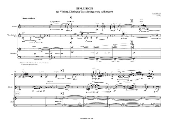 Espressioni für Violine, Klarinette/Bassklarinette und Akkordeon (2010) Espressioni für Violine, Klarinette/Bassklarinette und Akkordeon (2010)