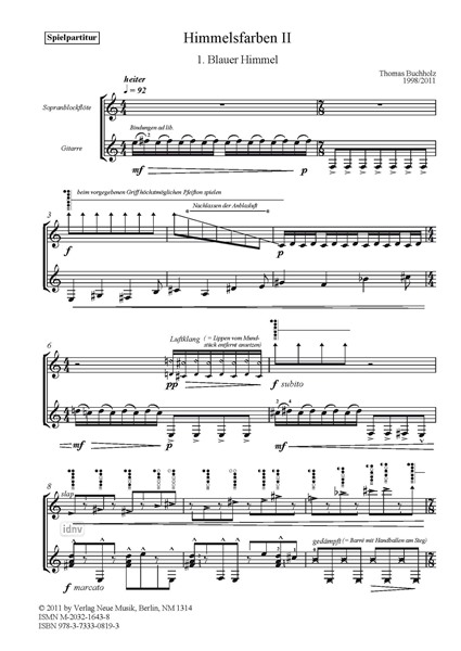 Himmelsfarben II für Blockflöte und Gitarre Himmelsfarben II für Blockflöte und Gitarre