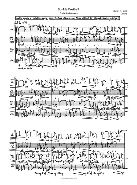 Dunkle Freiheit für Oboe, Saxophon, Horn und Viola mit Lichtzwang (2007) Dunkle Freiheit für Oboe, Saxophon, Horn und Viola mit Lichtzwang (2007)