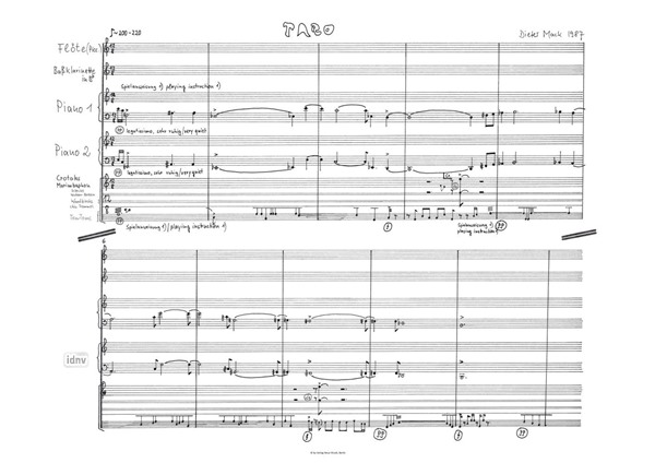 Taro für 2 Klaviere, Schlagzeug, Flöte (Picc.) und Bassklarinette (1987) Taro für 2 Klaviere, Schlagzeug, Flöte (Picc.) und Bassklarinette (1987)