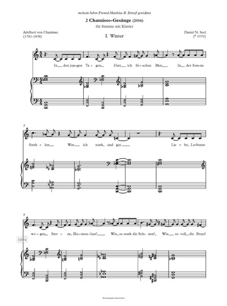Gesänge: 2 Chamisso-Gesänge für Stimme mit Klavier (2016)