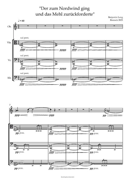 Der zum Nordwind ging und das Mehl zurückforderte für Oboe, Viola, Violoncello und Kontrabass (2023)