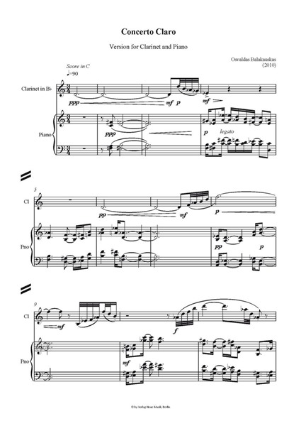 Concerto claro Fassung für Klarinette (in B) und Klavier Concerto claro Fassung für Klarinette (in B) und Klavier