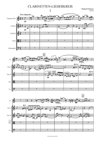Clarinetten-Liederkreis für Klarinette und Streichquartett (2016)