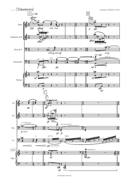 ... (Träumerei) für Flöte, Klarinette, Horn, Violoncello und Klavier (2012)