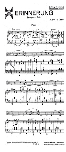 Erinnerungen für Saxophon und Klavier Erinnerungen für Saxophon und Klavier