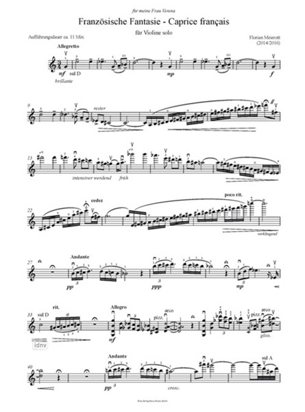 Französische Fantasie - Caprice francais Violine solo (2014/16)