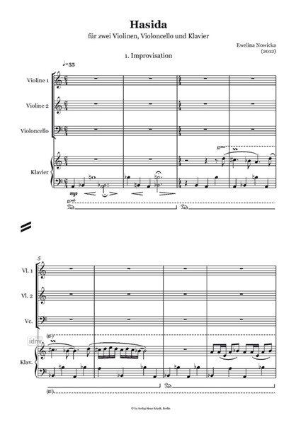 Hasida für zwei Violinen, Cello und Klavier (2013) Hasida für zwei Violinen, Cello und Klavier (2013)