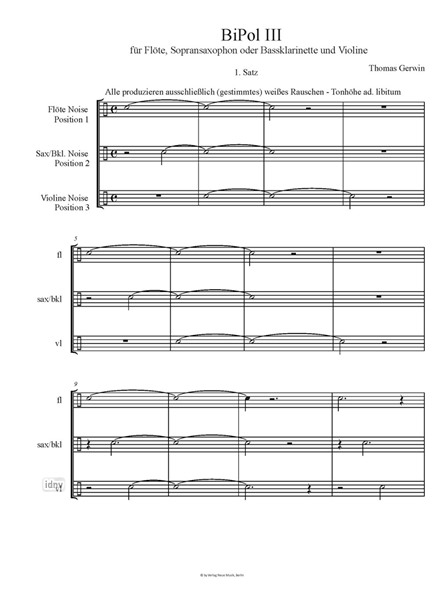 BiPol III für Flöte, Sopransaxophon oder Bassklarinette und Violine (2020)