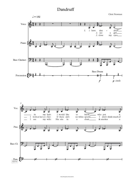 Dandruff für Singstimme, Klavier, Bassklarinette und Percussion (1983)