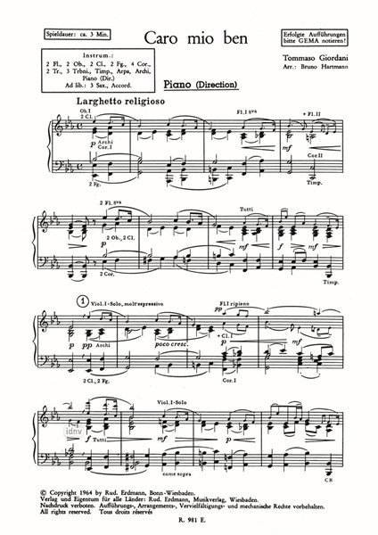 Ave Verum - Caro Mio Ben für großes Orchester - Ergänzungsstimmen op. K.V. 618 Ave Verum - Caro Mio Ben für großes Orchester - Ergänzungsstimmen op. K.V. 618