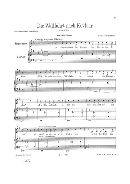 Die Wallfahrt nach Kevlaar für tiefe Stimme und Klavier Die Wallfahrt nach Kevlaar für tiefe Stimme und Klavier