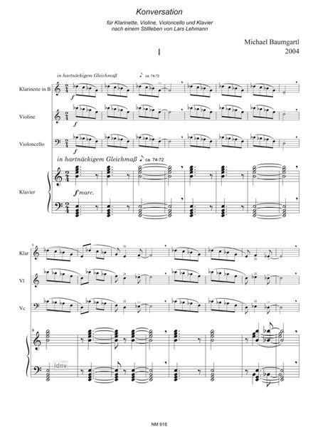 Konversation für Klarinette, Violine, Violoncello und Klavier Konversation für Klarinette, Violine, Violoncello und Klavier