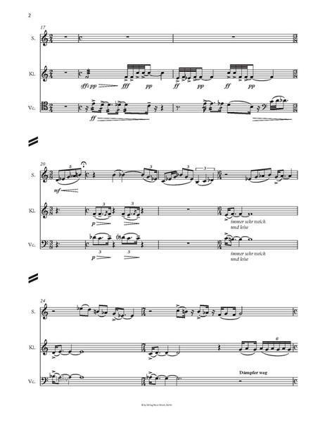 Manchmal fühlt sie: Das Leben ist groß für hohe Stimme (Sopran), Klarinette in B und Violoncello (2016) Manchmal fühlt sie: Das Leben ist groß für hohe Stimme (Sopran), Klarinette in B und Violoncello (2016)