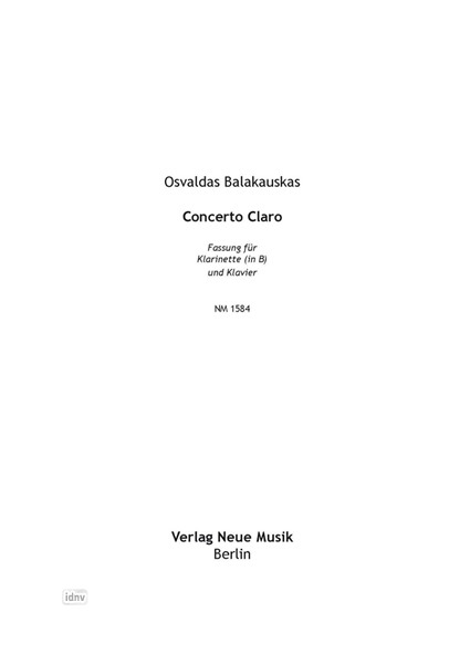 Concerto claro Fassung für Klarinette (in B) und Klavier Concerto claro Fassung für Klarinette (in B) und Klavier