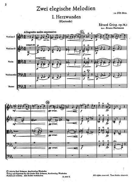 Zwei elegische Melodien op. 34 für Streichorchester Zwei elegische Melodien op. 34 für Streichorchester